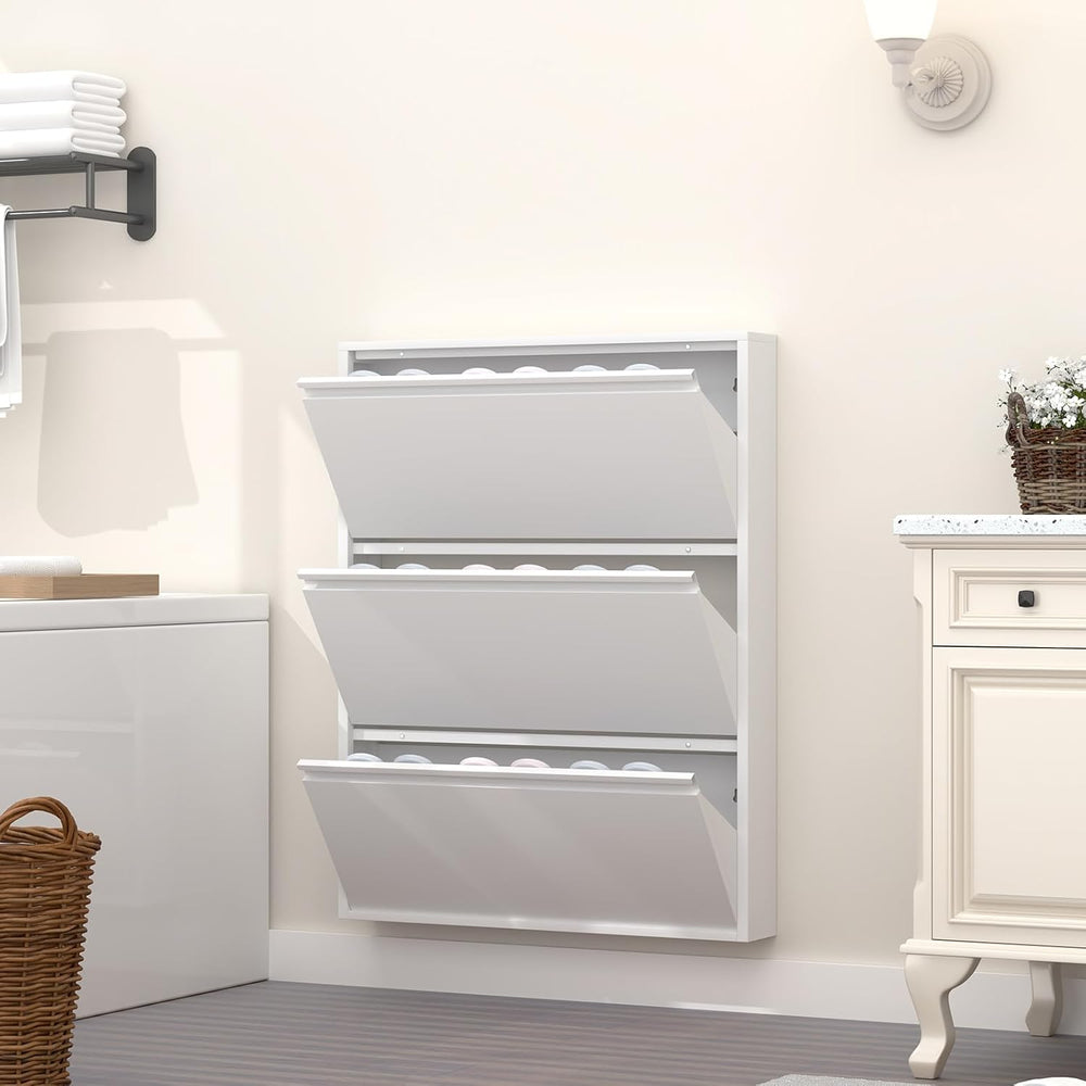Slim Wall Mounted Metal Storage Cabinet with 3 Flip Drawers