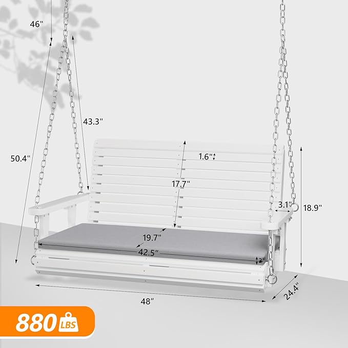 VINGLI Outdoor 4 FT Porch Swing, Heavy Duty 880 LBS Wooden Patio Swings with ...