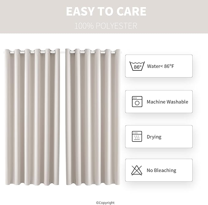 Waterproof Outdoor Curtain W84 x L84 - Grommet Top Sunlight Blocking Window T...