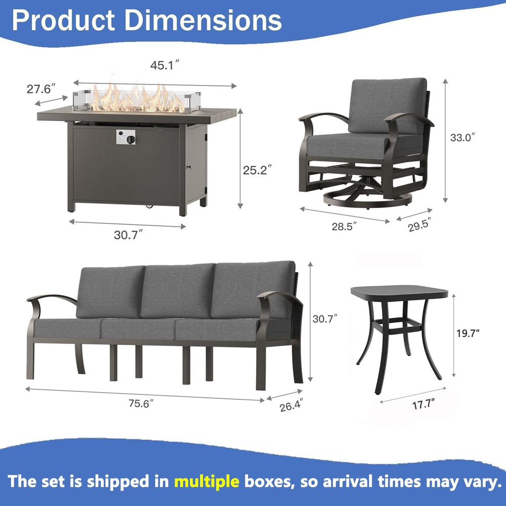 Aluminum Outdoor Patio Furniture Set,5 Pieces 5 Seats Metal Patio Sectional F...