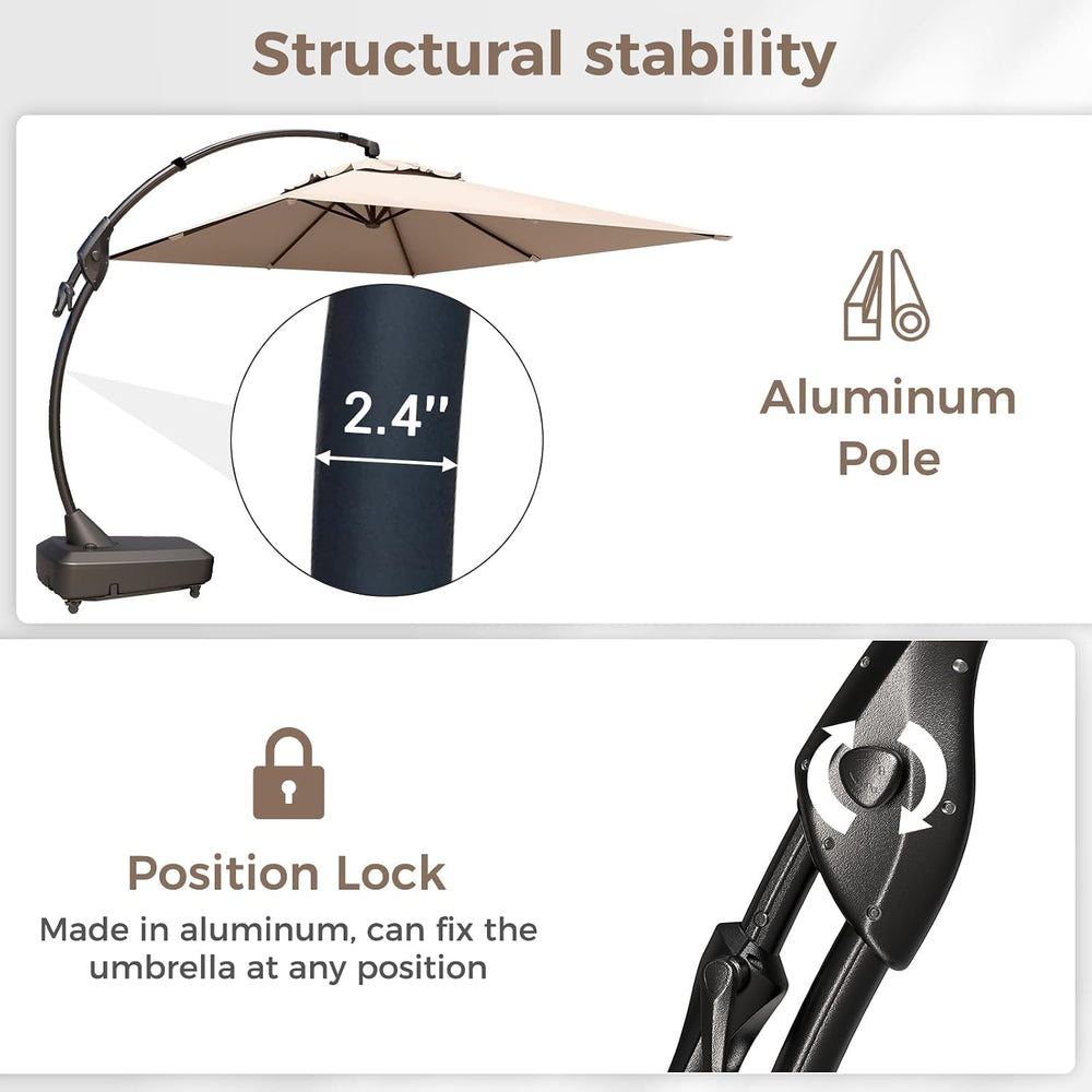 Grand patio 10x13 FT Large Cantilever Umbrella with Base & Cover, Champagne