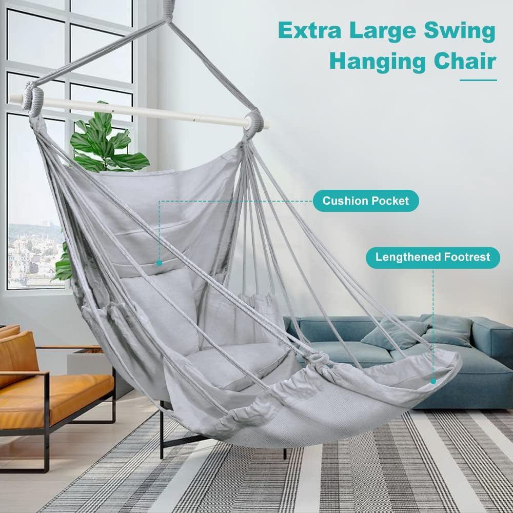 Outerman Hammock Chair, Hanging Chair with 3 Cushions and Foot Rest Support, ...