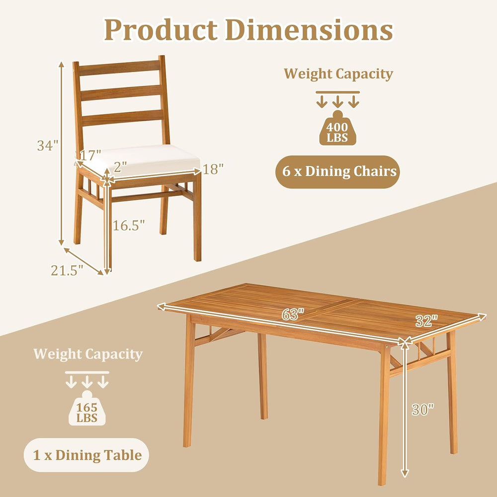 Tangkula 7 Pieces Patio Acacia Wood Dining Set, Outdoor Heavy Duty Rectangula...