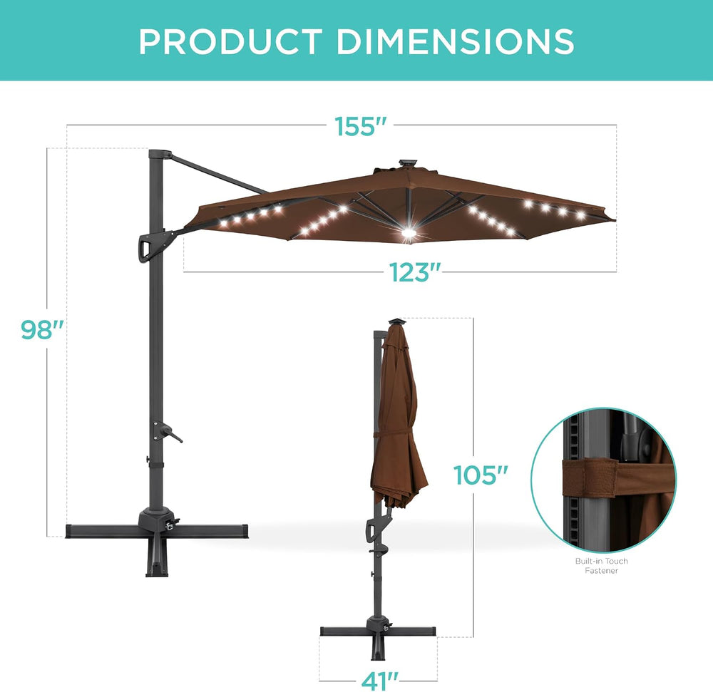 Best Choice Products 10ft Solar LED Cantilever Patio Umbrella, 360-Degree Rot...