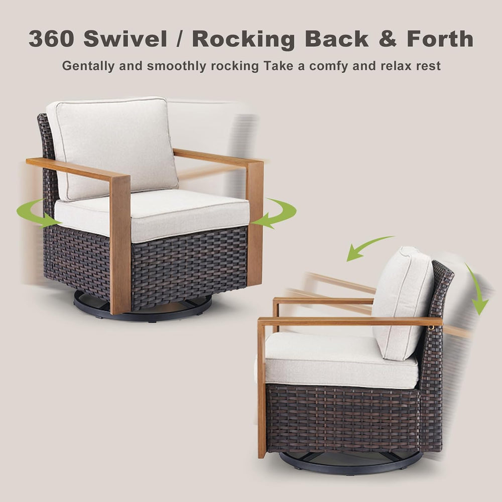 Brown Outdoor Wicker Patio Furniture Set of 7 with Ottomans, Rattan Couch