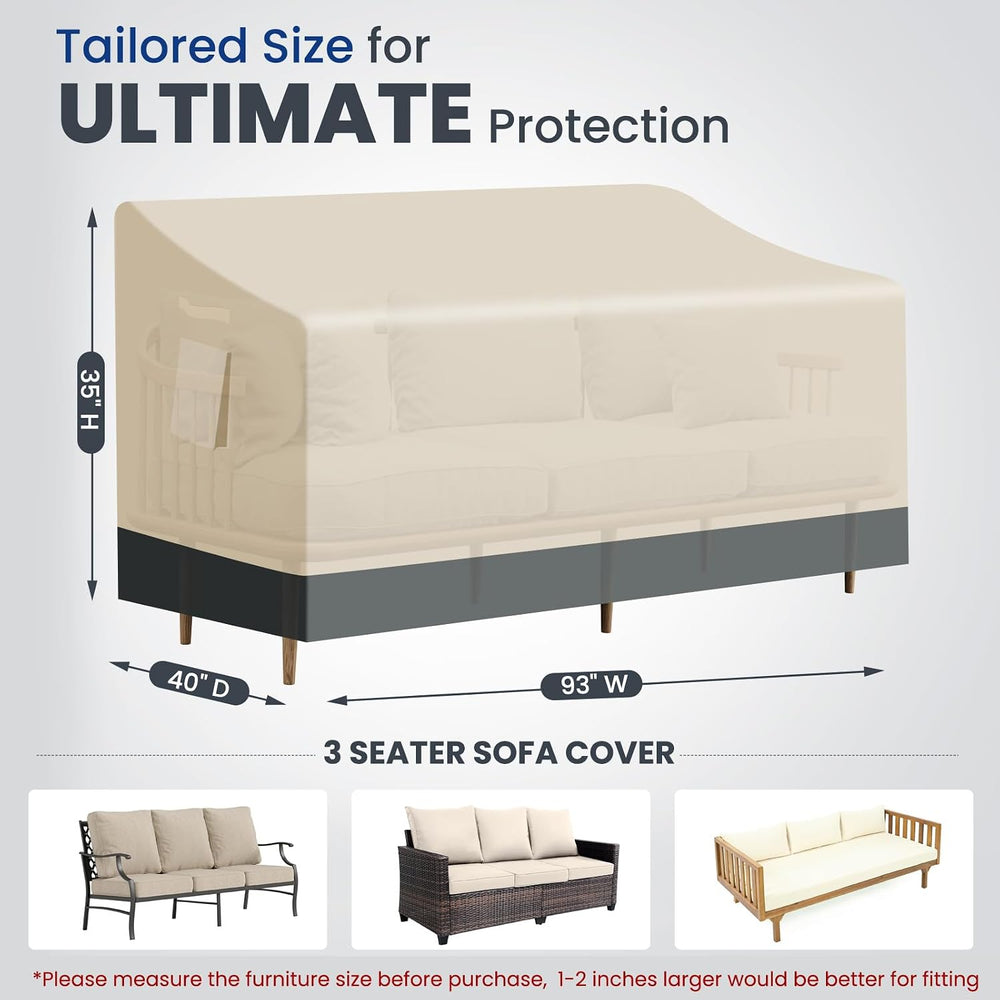 Extra Heavy Duty 3-Seater Outdoor Sofa Cover Waterproof, 93"W x 40"...