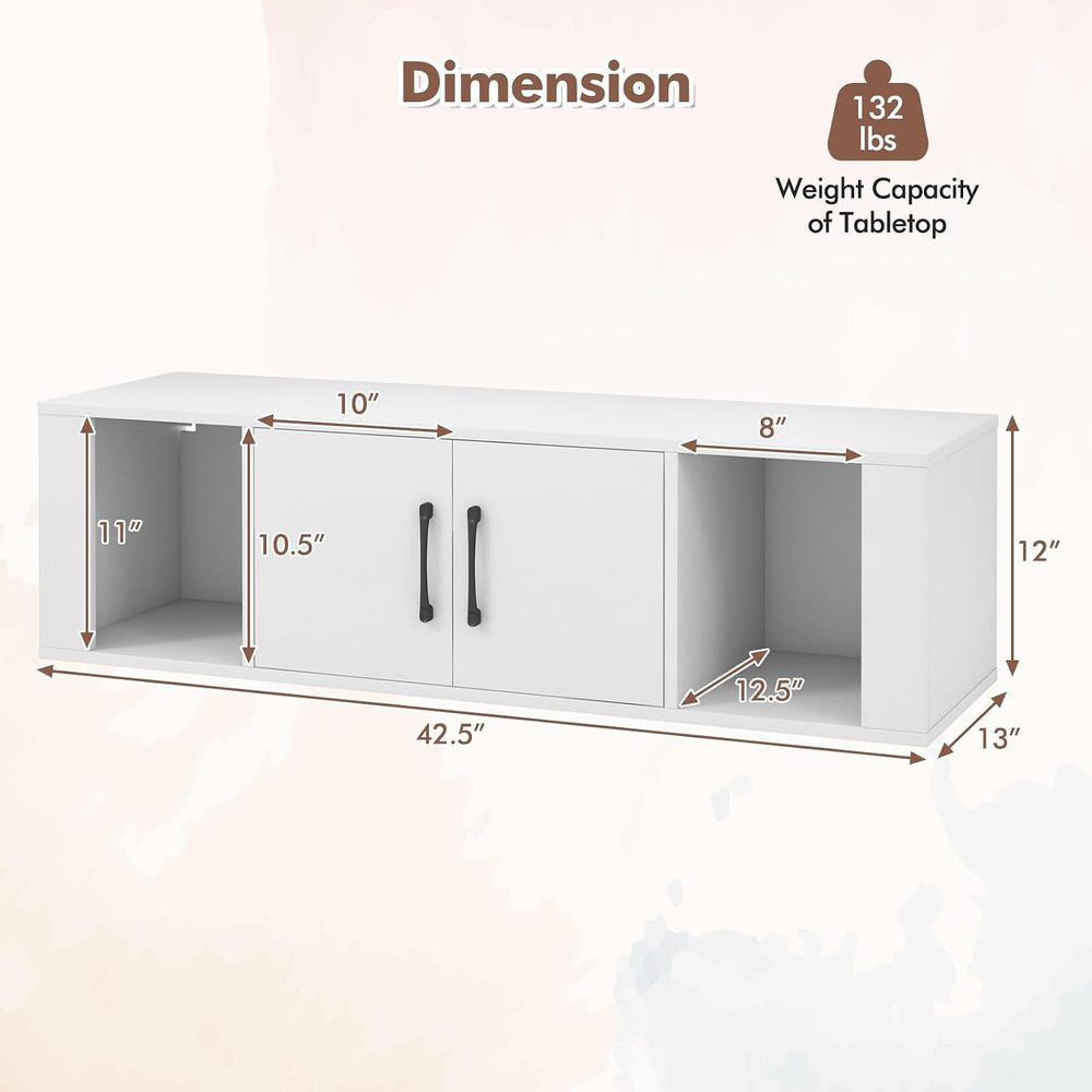 GIANTEX Wall Mounted Storage Cabinet, 2 Cube Floating Desk with Doors,White