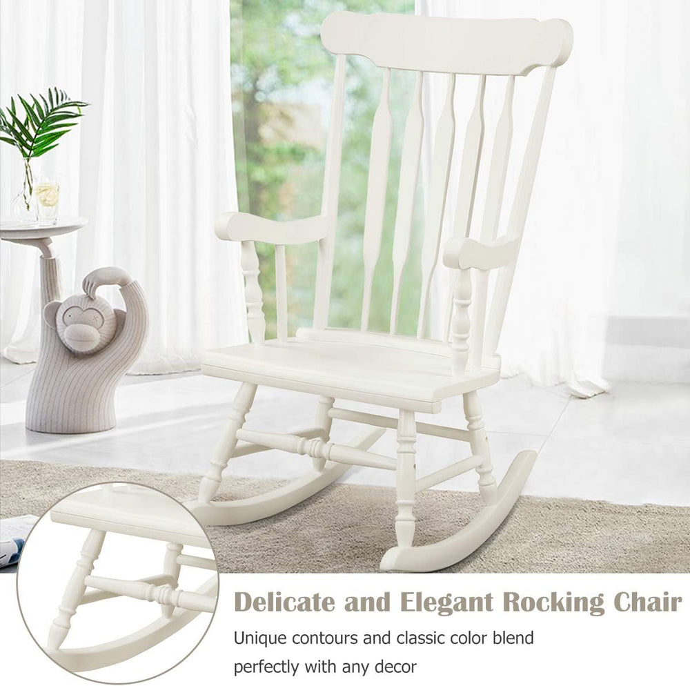 GIANTEX Indoor & Outdoor Wood Rocking Chair, Patio Rocking Chair, White
