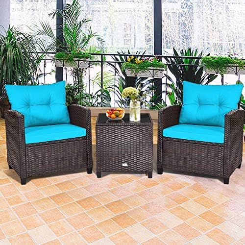 HAPPYGRILL 3-Piece Patio Furniture Set Outdoor Rattan Wicker Bistro Sofa Set ...