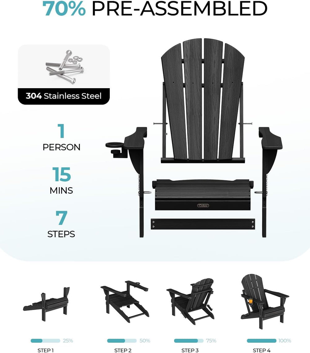 Ciokea Folding Adirondack Chair Wood Texture for Patio, Weather Resistant, Pl...