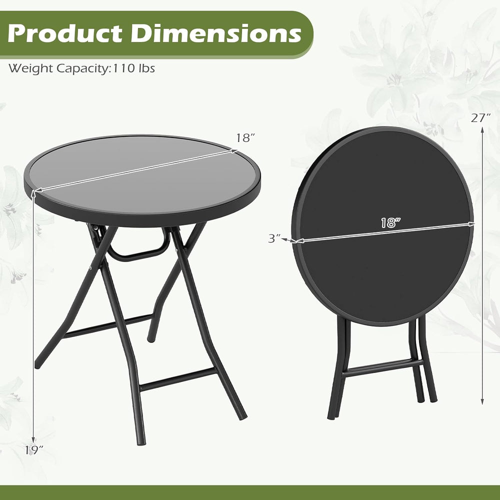 GIANTEX Folding Side Table w/Tempered Glass Tabletop & Metal Frame Set of 2