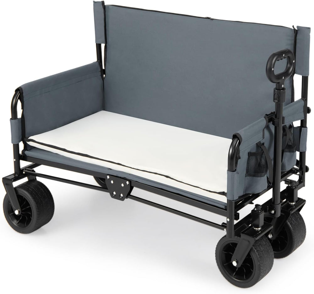 Goplus 2-in-1 Wagon Bench Seat Combo, Collapsible Folding Beach Cart with Adj...