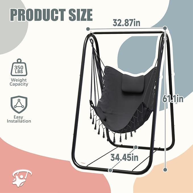 G TALECO GEAR Hammock Chair with Stand,Heavy-Duty and Rustproof Hanging Chair...