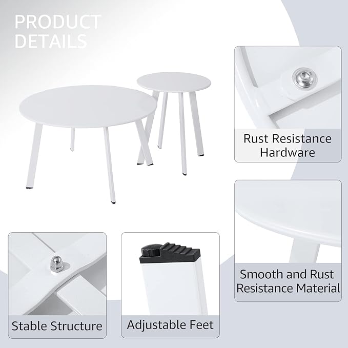 Patio Outdoor Coffee Table Set of 2 - Weather Resistant Outdoor Round End Tab...