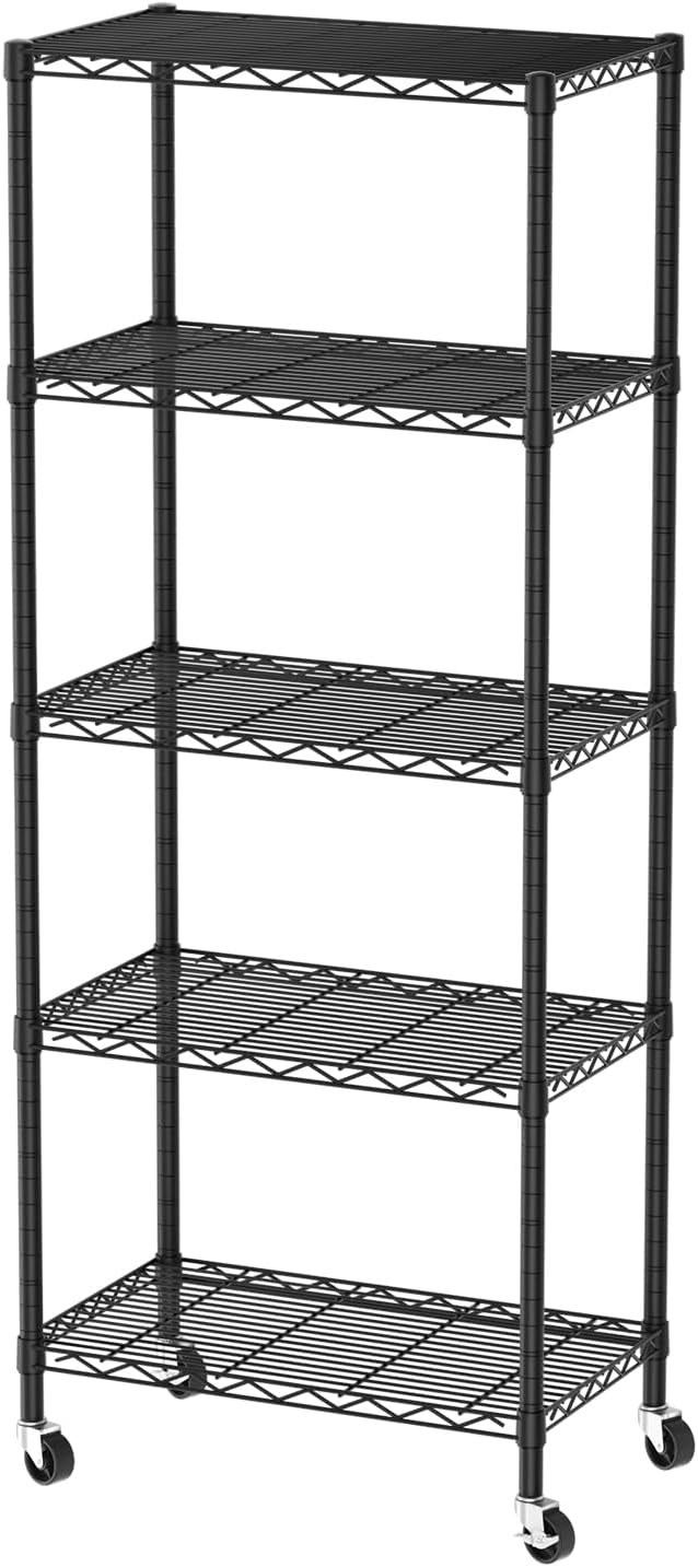 5 Shelves Storage Wire Shelf Closet Metal Shelving Pantry Wheels