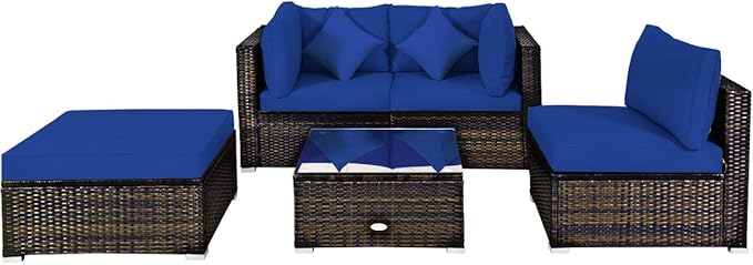 Tangkula 5 Pieces Patio Rattan Furniture Set, Outdoor Sectional Rattan Sofa S...