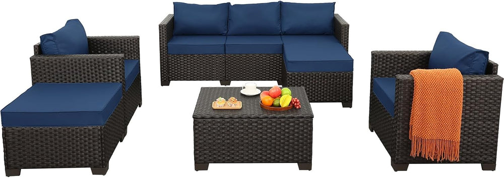Rattan Star 6 Pieces Patio Outdoor Furniture Conversation Sets Patio Wicker S...