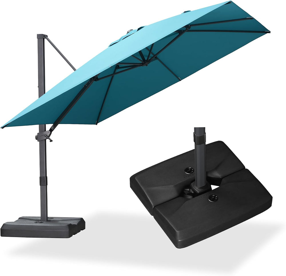 PURPLE LEAF Outdoor Cantilever Umbrella 10' x 10' with Base Turquoise...