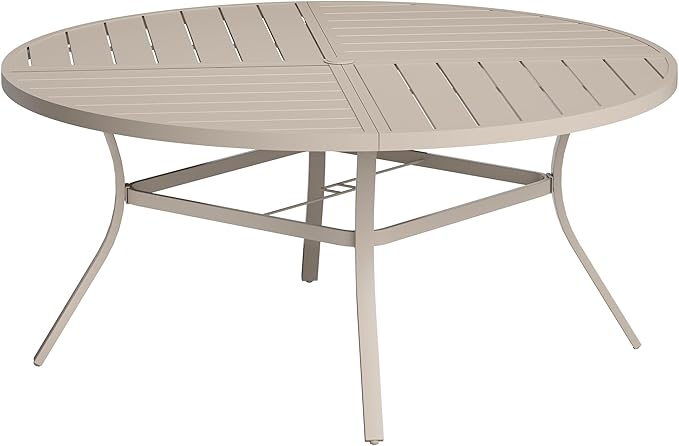 VICLLAX Round Patio Table with Adjustable Umbrella Hole for 8, All Weather Me...