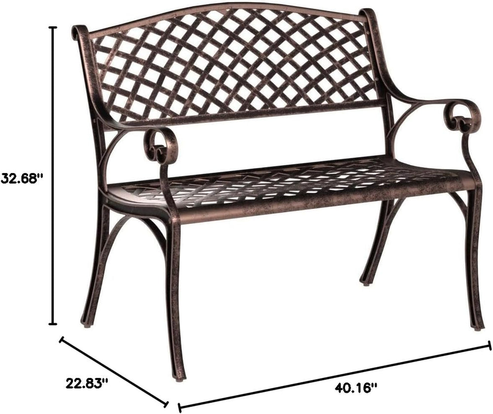 Rustproof Aluminum Outdoor Park Bench, Antique Copper