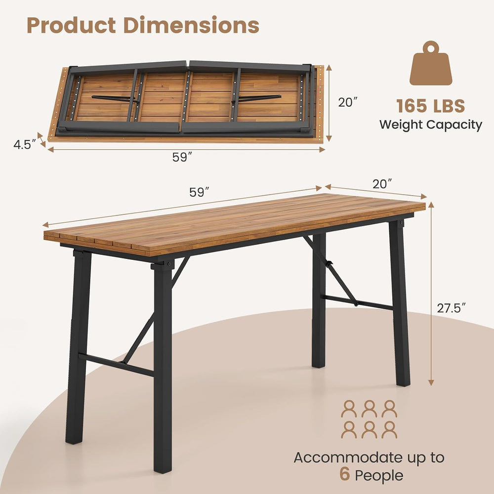 HAPPYGRILL Folding Picnic Table Bench Set, Acacia Wood Dining Table Bench w/M...
