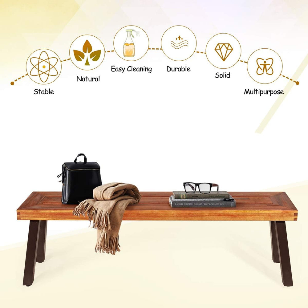 GIANTEX 60" Acacia Wood Bnech, 3-Person Backless Outdoor Patio Dining Be...