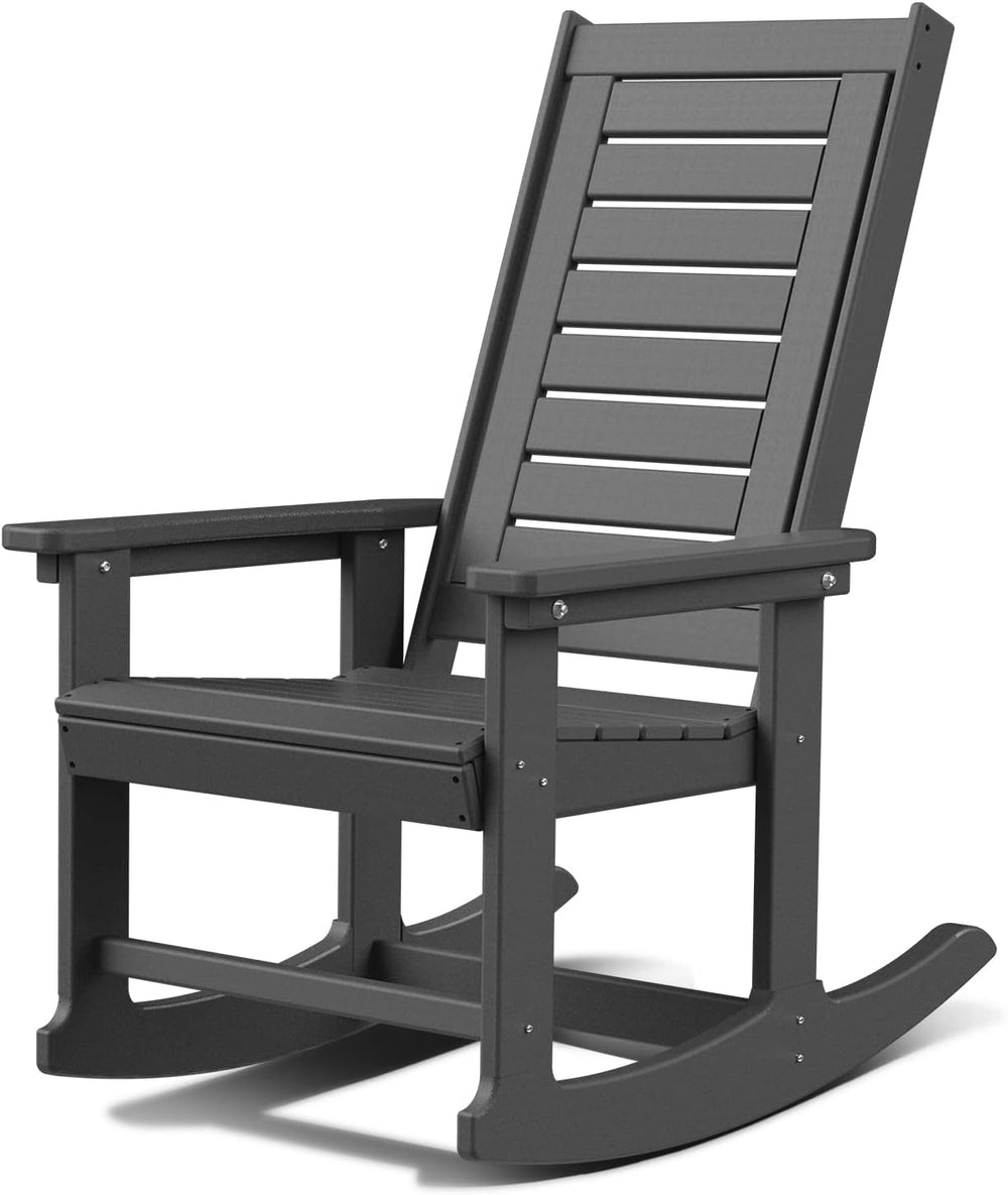 GREENVINES Oversized Outdoor Rocking Chair, HDPE Rocker, Grey
