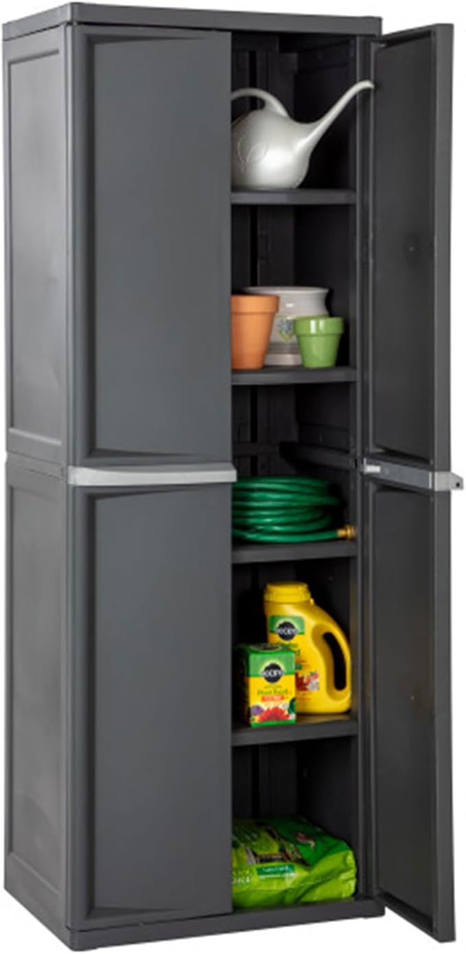 Sterilite 4 Shelf Cabinet, Lockable Utility Storage w/ Adjustable Shelves, Gr...
