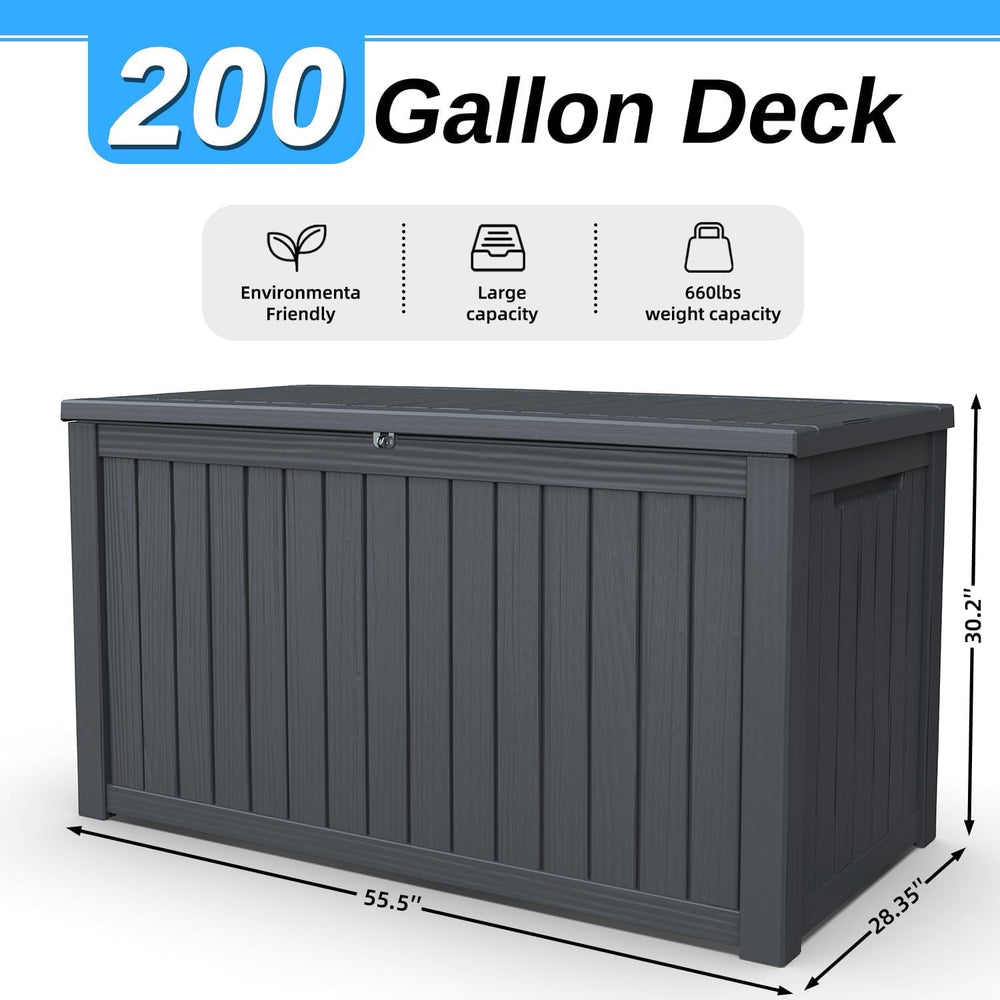 200 Gallon Outdoor Storage Deck Box, Waterproof Resin, SGS - Black