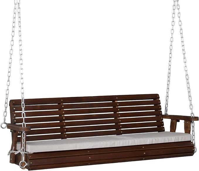 VINGLI Heavy Duty 880 LBS Patio Wooden Porch Swing Outdoor with Extra Cushion...