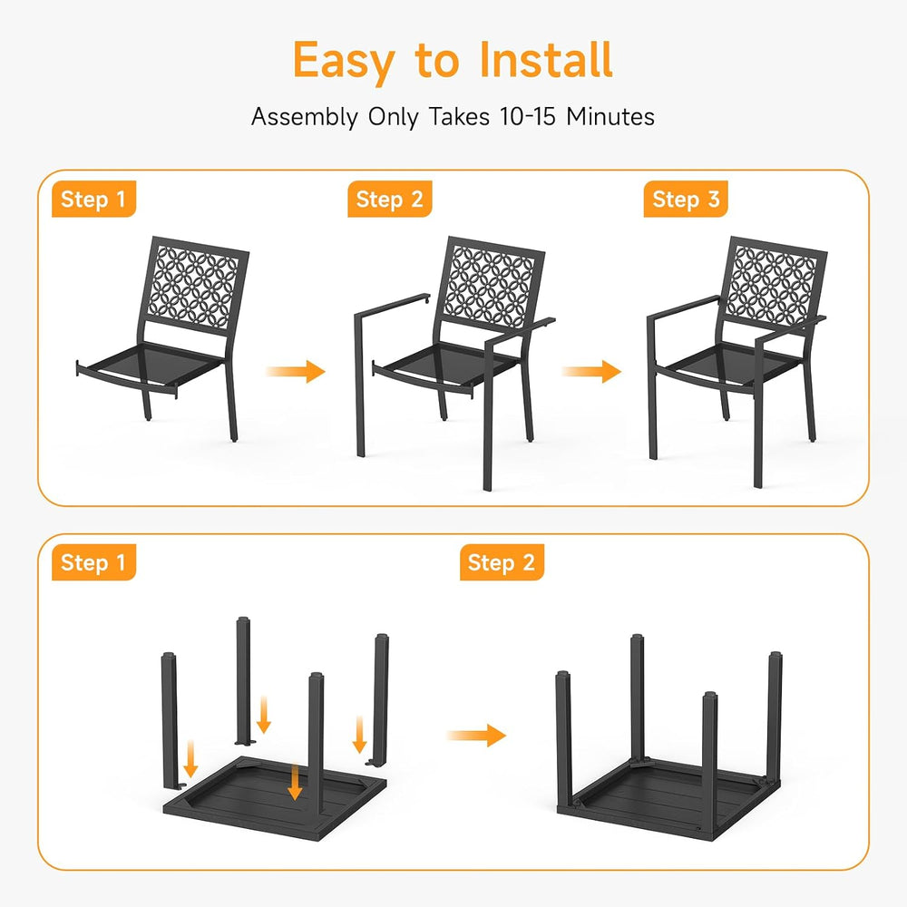 3-Piece Outdoor Bistro Set for Porch Garden Balcony Backyard, Black