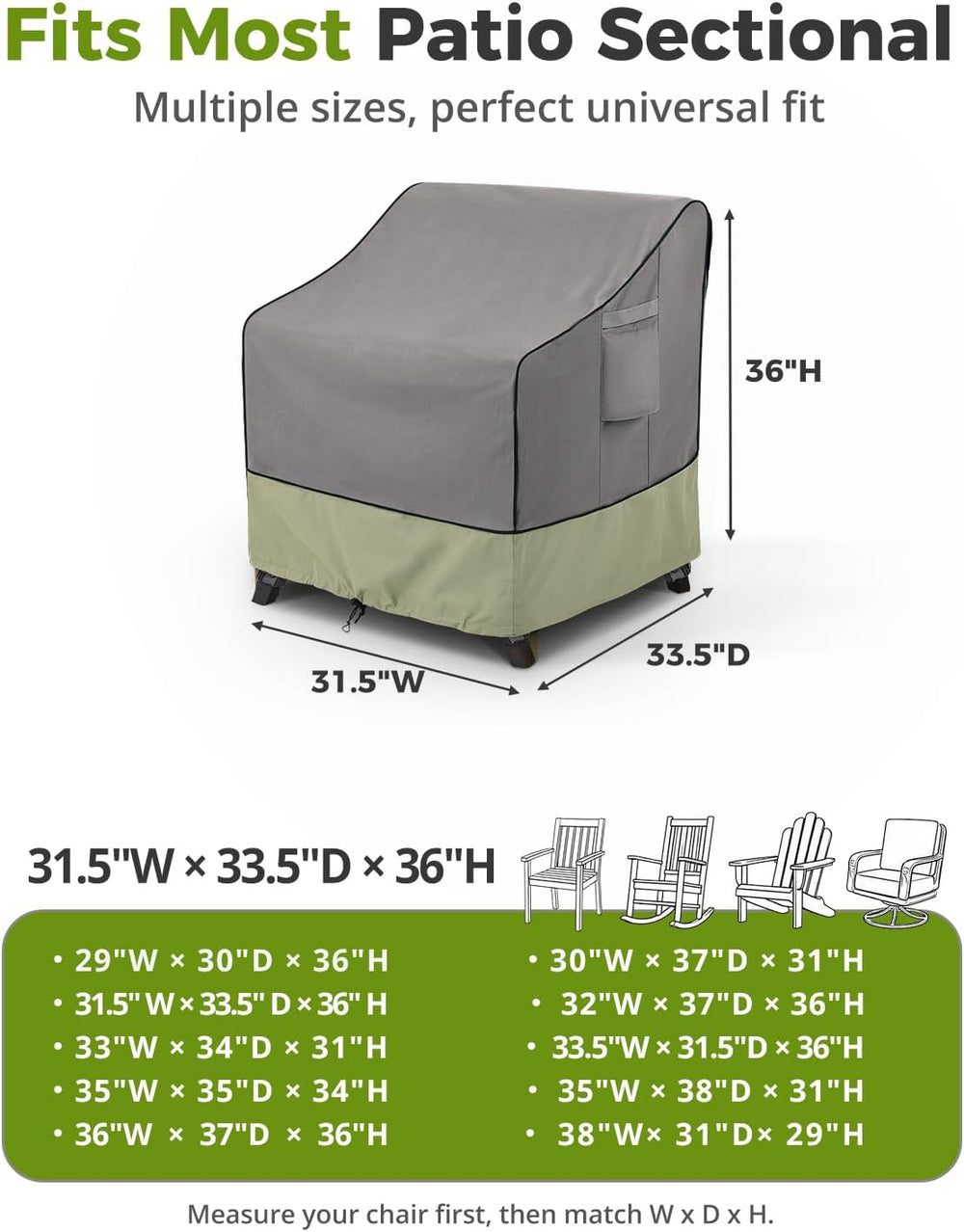 KylinLucky Outdoor Patio Chair Covers 2 Pack 31.5x33.5x36 inch waterproof