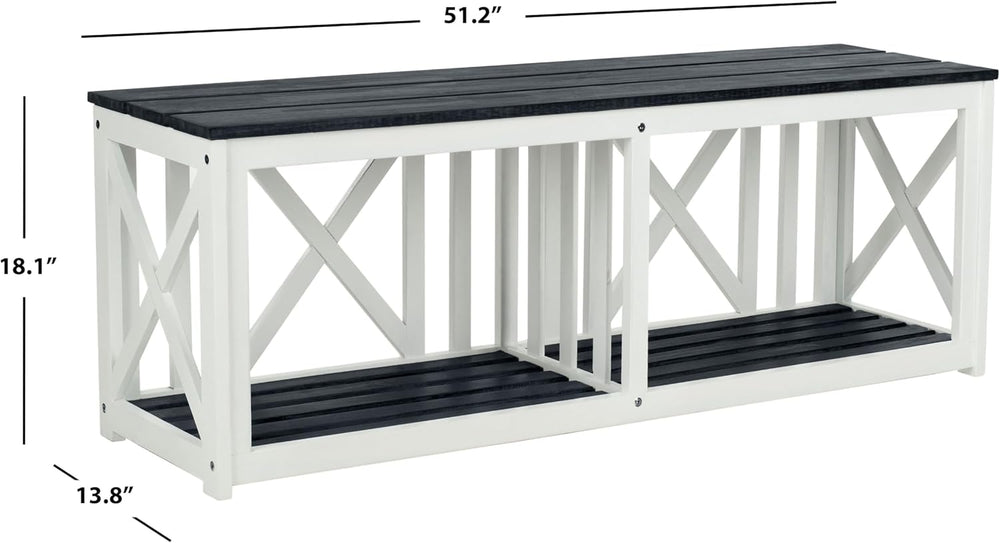 SAFAVIEH Outdoor - Branco Storage Bench - Dark Slate Grey & White Solid A...