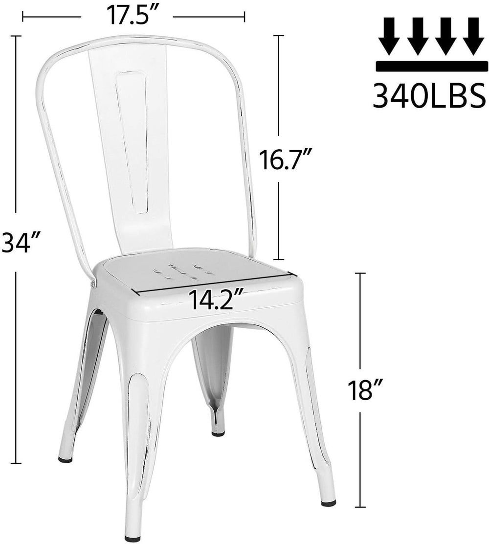 Topeakmart Metal Dining Chairs Set of 4 Stackable Chairs, Distressed White