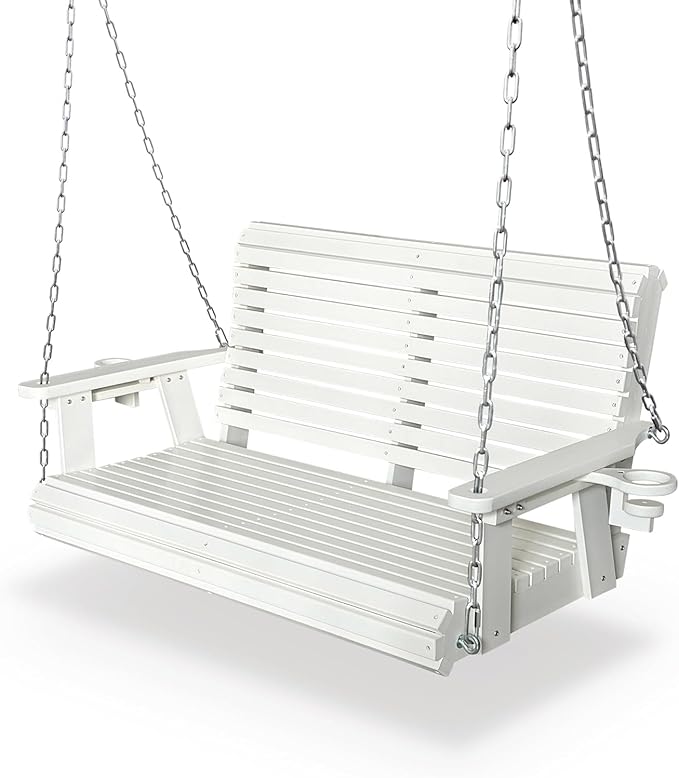 HDPE Porch Swing with 18/8 Stainless Steel Bolts, Ergonomic Design, Ultra Wea...