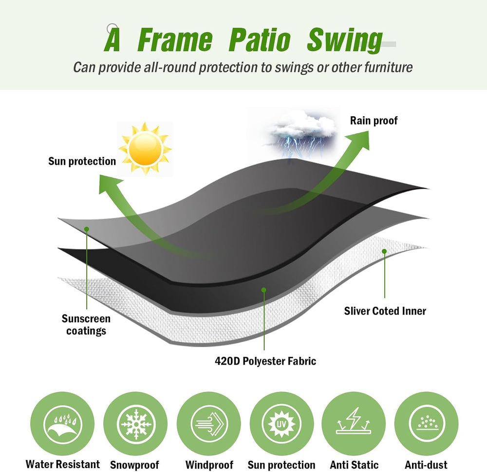 Kasla Outdoor Swing Cover for A Frame Patio Swing, 81"L×57"W×70"H