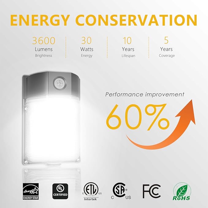 30W LED Wall Pack Light with Dusk to Dawn Sensor, 3600LM, 5000K Daylight, 120...