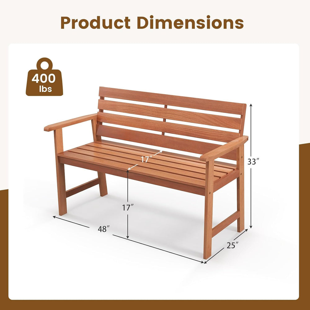 Tangkula 48 Inch Hardwood Outdoor Bench with Backrest, Wood Patio Loveseat Ch...