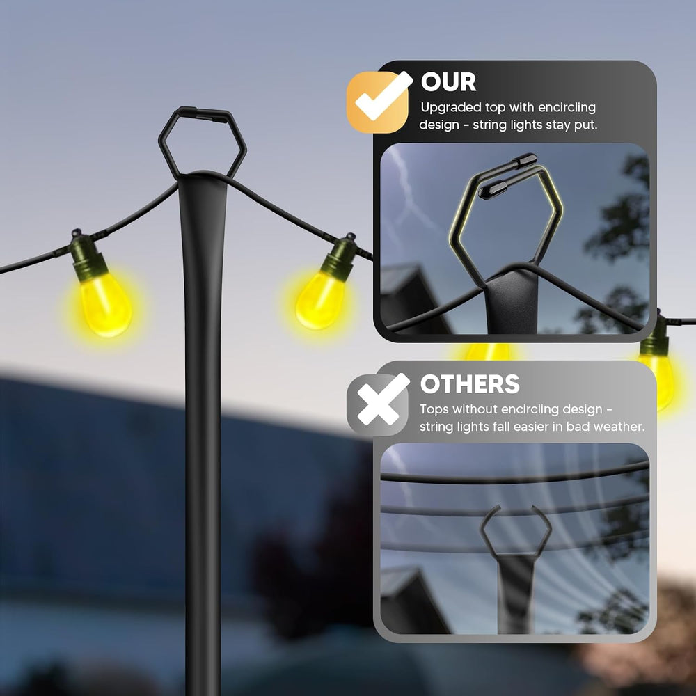 6 Pack String Light Poles for Outside, 10Ft Light Poles for Outdoor String Li...