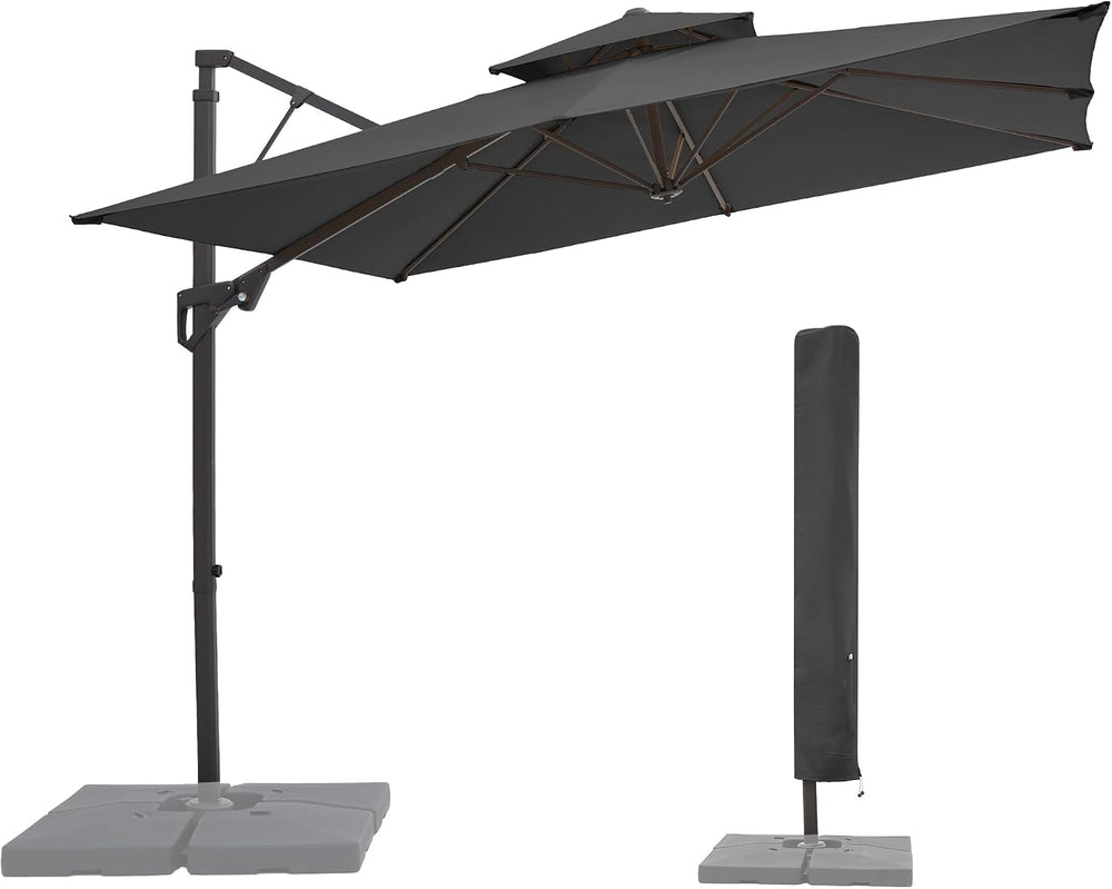 JEAREY 9x9 ft 2-Tier Cantilever Patio Umbrella, Outdoor Offset Umbrella