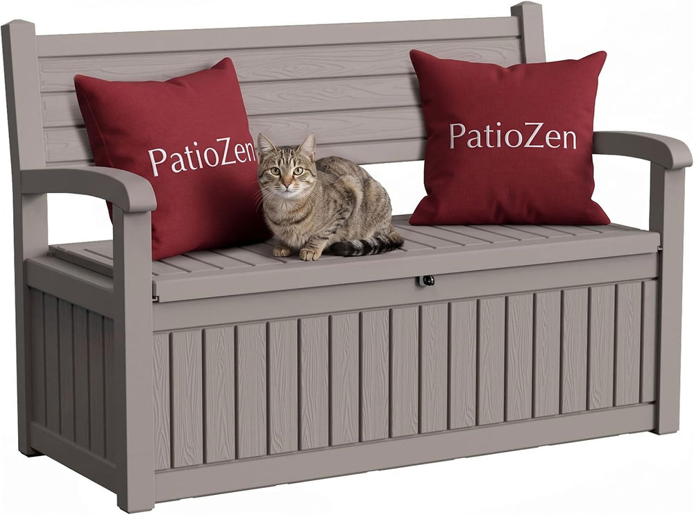 80 Gallon Outdoor Storage Bench, Grey Stripe