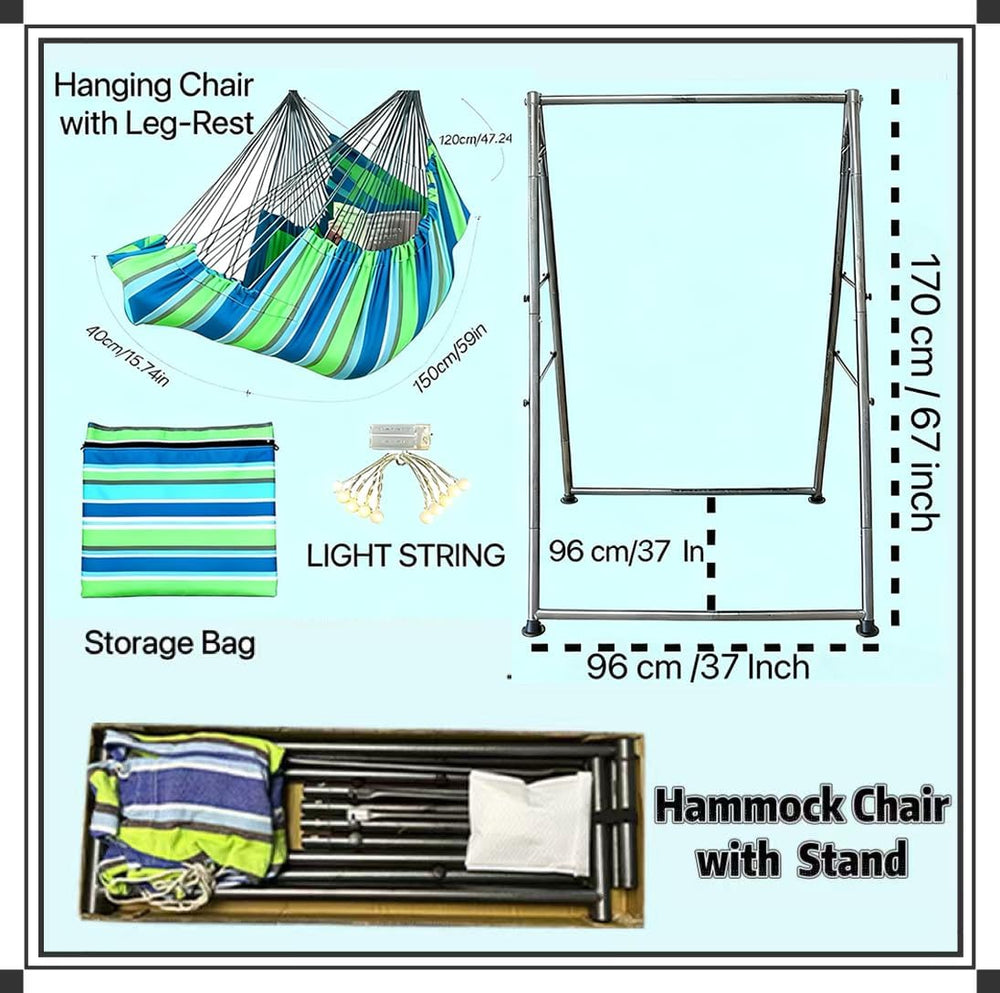 Hammock Chair Stand with X-Large Swing Chair with Footrest,Anti-Tip Thickened...