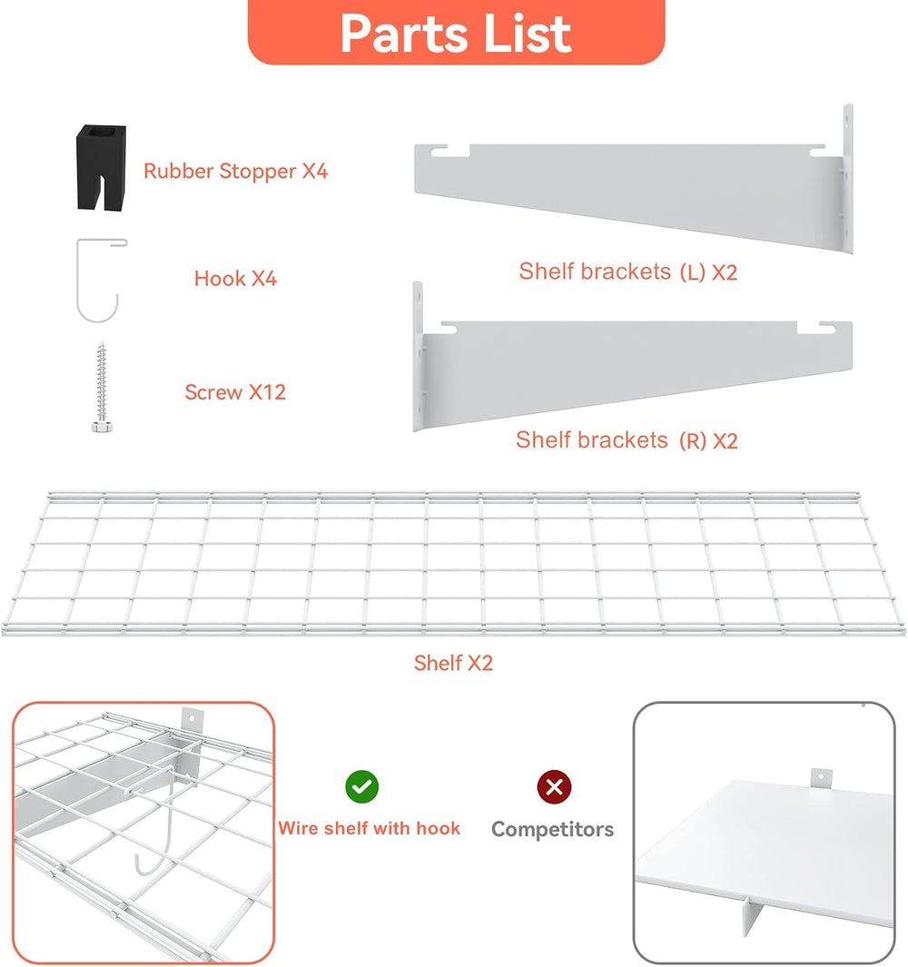 TORACK 2-Pack Garage Wall Shelves, 15"x45" Wall Mounted Wire Shelves