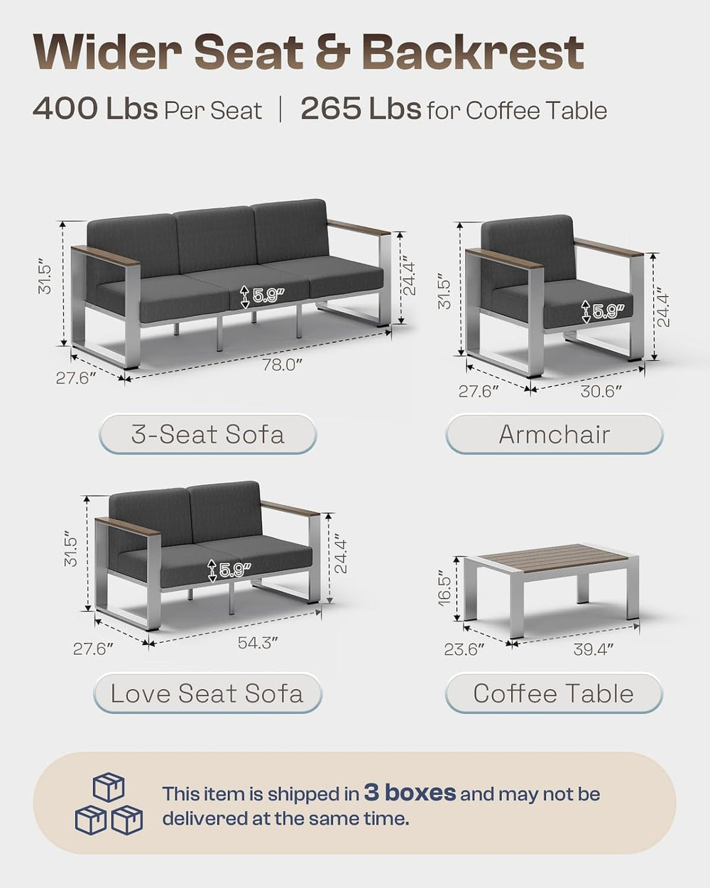 Aluminum Outdoor Furniture Set, 4 Seats Outdoor Patio Conversation Sets with ...