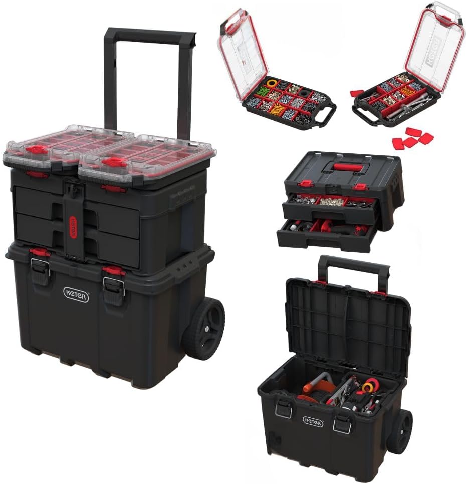Keter Stack N Rolling Tool Box Modular Storage System 4 Piece