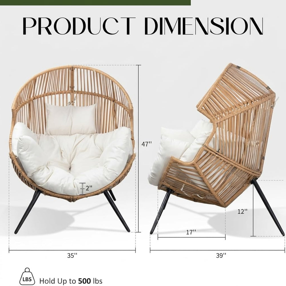 Oversized Outdoor Wicker Egg Chair Set of 2, Patio Lounge Chair Basket Seat w...