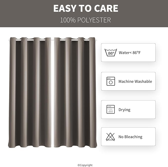 Water Proof Outside Curtains with Grommet Top for Porch, W52 x L120 Thermal I...