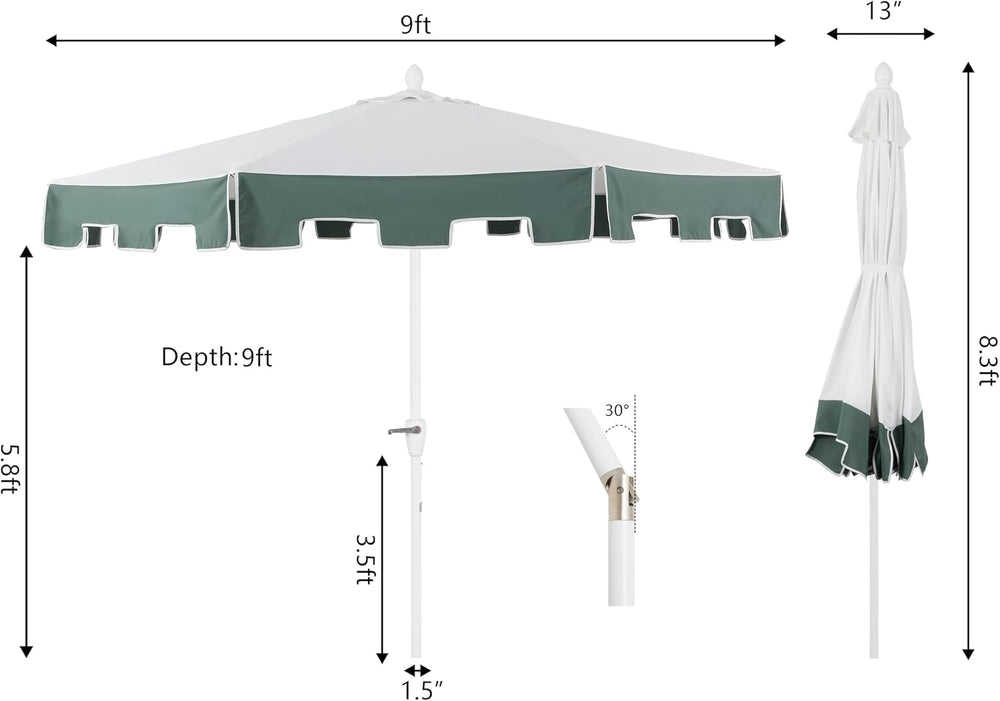 JONATHAN Y Baiona 9 ft. Outdoor Market Patio Umbrella, White/Green