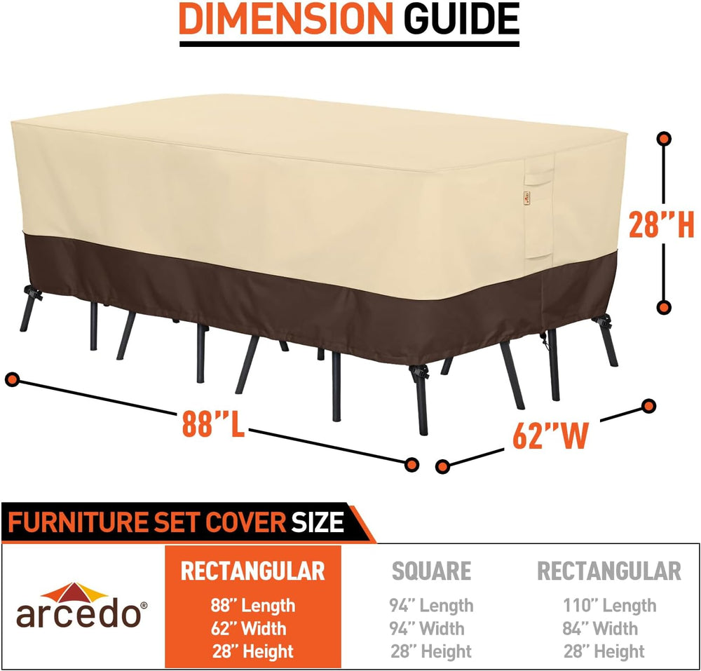 Patio Furniture Set Cover, 88''L x 62''W x 28''H, Bei...