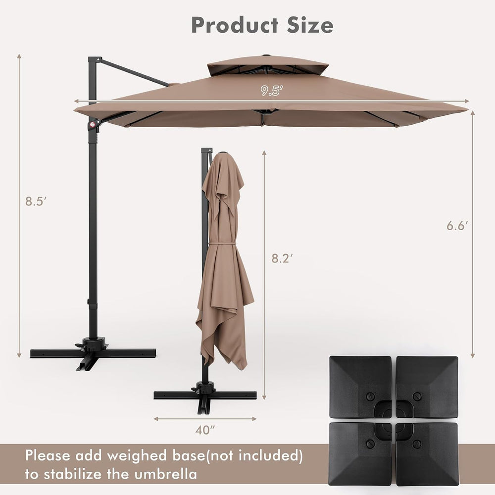 Tangkula 9.5 FT Cantilever Patio Umbrella, Outdoor Square Offset Umbrella wit...